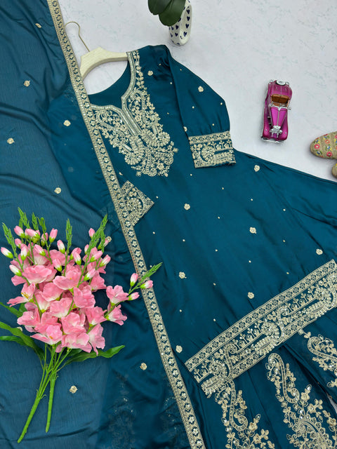 NEW Launching Designer Party WearHeavy Chinon Silk Plazo with Dupatta