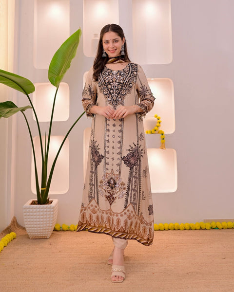 New Arrival Premium Pakistani Maslin Suit with Real Mirror Work
