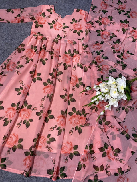 New Premium Printed Attractive Party Wear Georgette Gown