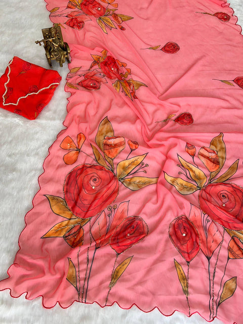 New Beautiful handcrafted Soft pure Georgette handwork sarees
