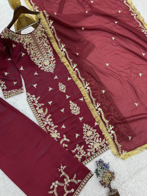 New BEAUTIFUL EMBROIDERY SEQUENCE WORKPRESENTING 3 PIECE STYLISH KURTI, PLAZOO AND DUPATTA