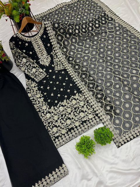 New Designer Party Wear Look Top-Plazzo and Dupatta With Heavy Embroidery Work