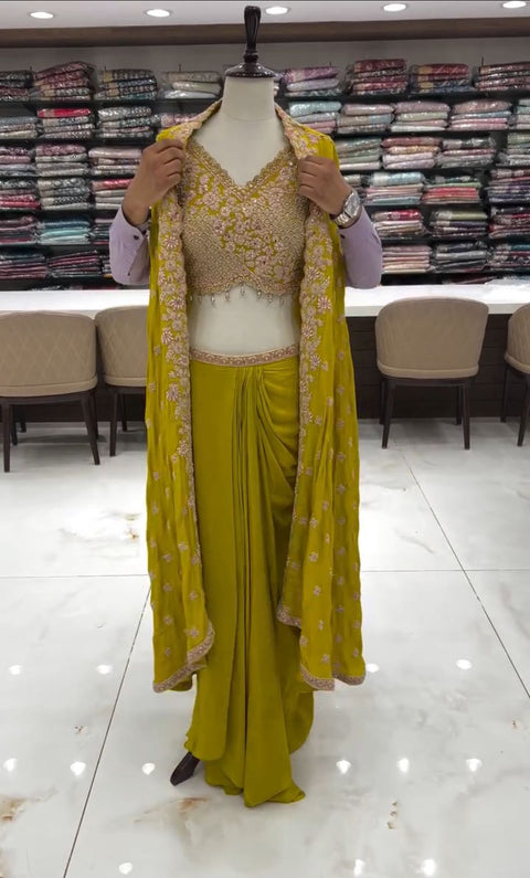 New beautiful WEDDING WEAR THREE PIECE BLOUSE,SKIRT AND SHRUGE WITH SEQUANCE EMBROIDERY WORK
