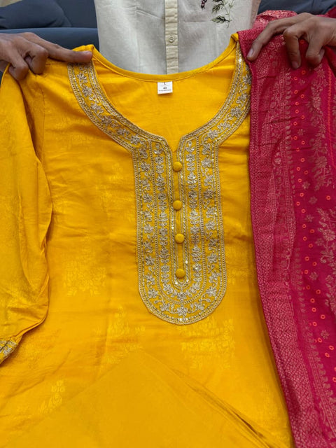 New  Designer Pure Banarasi Jequard Wiving Top With Pent & Dupatta Set