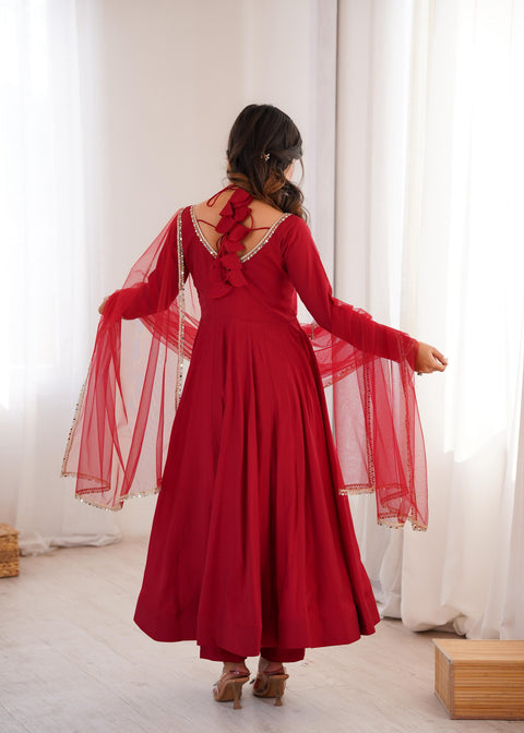 New PURE ROMANSILK CHANDERI FABRIC FULLY FLARE ANARKALI,WITH DUPPTA SET