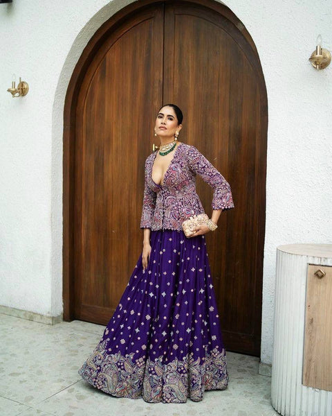 NEW DESIGNER GOWN WITH KOTI SET IN BEAUTIFUL THREAD EMBROIDERY WORK