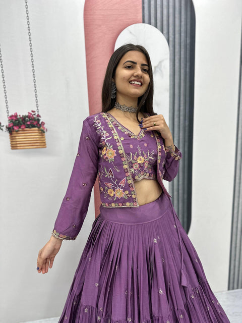 New Launching Festival Special Crop Top Embroidery Thread and Sequence Work lehenga