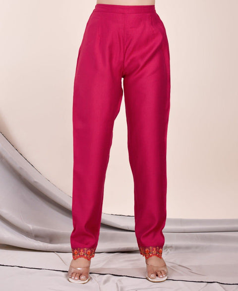 New Pink Viscose Silk Floral Embroidered Kurta Set