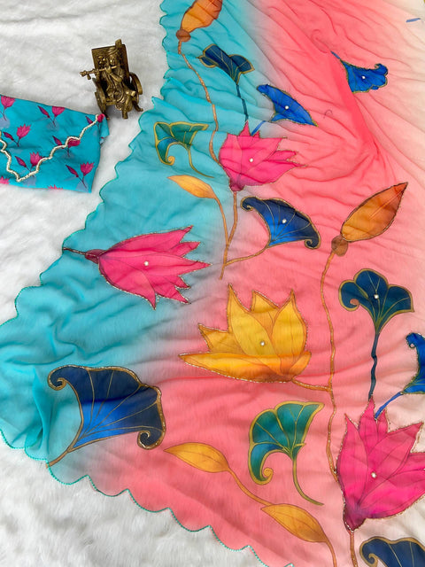 New Beautiful handcrafted Soft pure Georgette handwork sarees