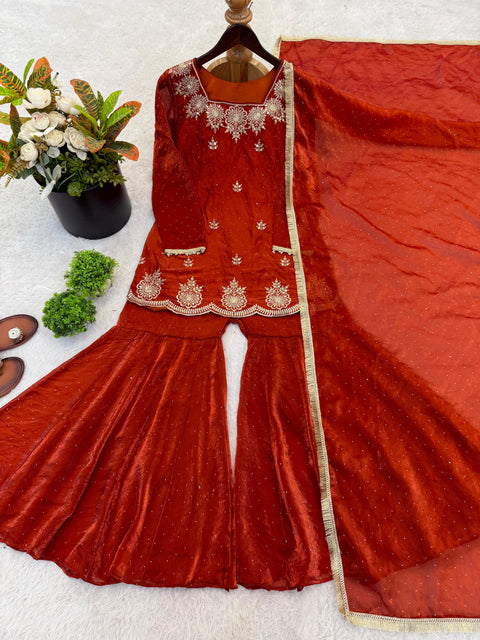 New Premium Embroidery Sequence Work With Zarkan Diamond Work Fully Stitched & Ready to Wear Dres