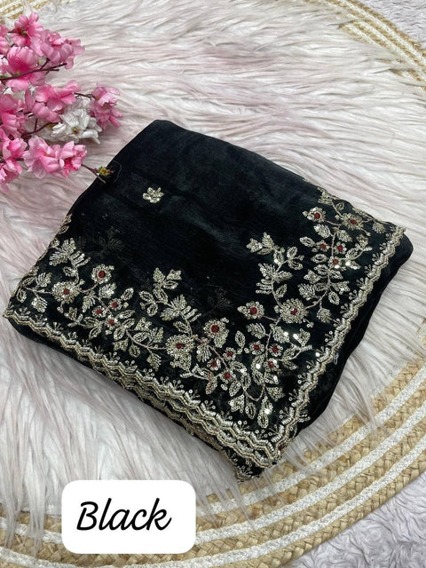 New sequence  coding embroidery work with  Sequence Butti in  Body Parts saree