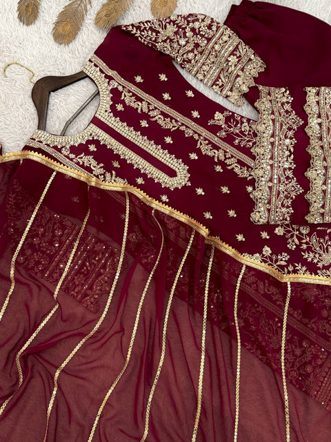 New PRESENTING 3 PIECE STYLISH KURTI, PLAZZO AND DUPATTA WITH BEAUTIFUL EMBROIDERY SEQUENCE WORK