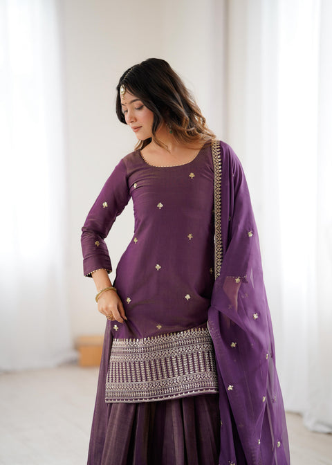 NEW HIGH PREMIUM QUALITY PURE ROMANSHIMMER CHANDERI SILK FABRIC KURTA WITH FULLY FLARE LAHENGA WITH DUPPTA SET