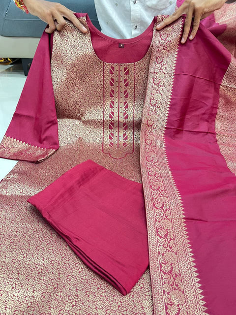 New Beautifulhand zari wiving Jequard pure Banarasi Suit Set