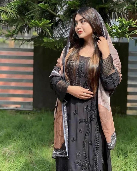 New Pakistani Desing Heavy Rayon Cotton With Sequence Embroidery Work Dress
