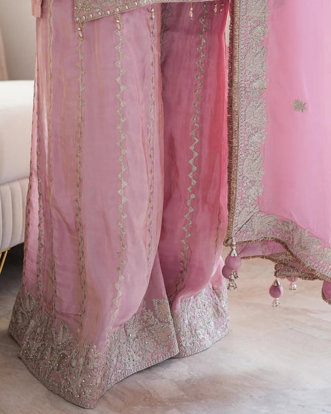 New Pure Heavy Chinnon Silk With  Heavy Embroidery moti Sequence Work With Full Embroidery Sleeve