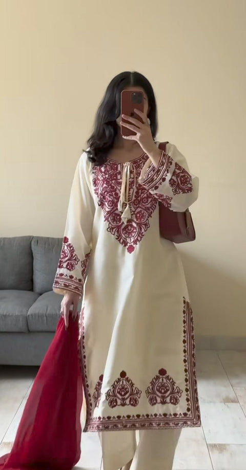 New Festival Heavy Embroidery with Thread   kurti pant Dupatta