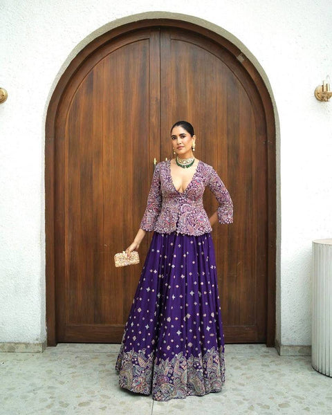NEW DESIGNER GOWN WITH KOTI SET IN BEAUTIFUL THREAD EMBROIDERY WORK