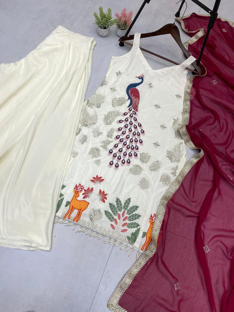New Premium Heavy Embroidered  Work Nesral france crap SilkCotton Inner Kurti